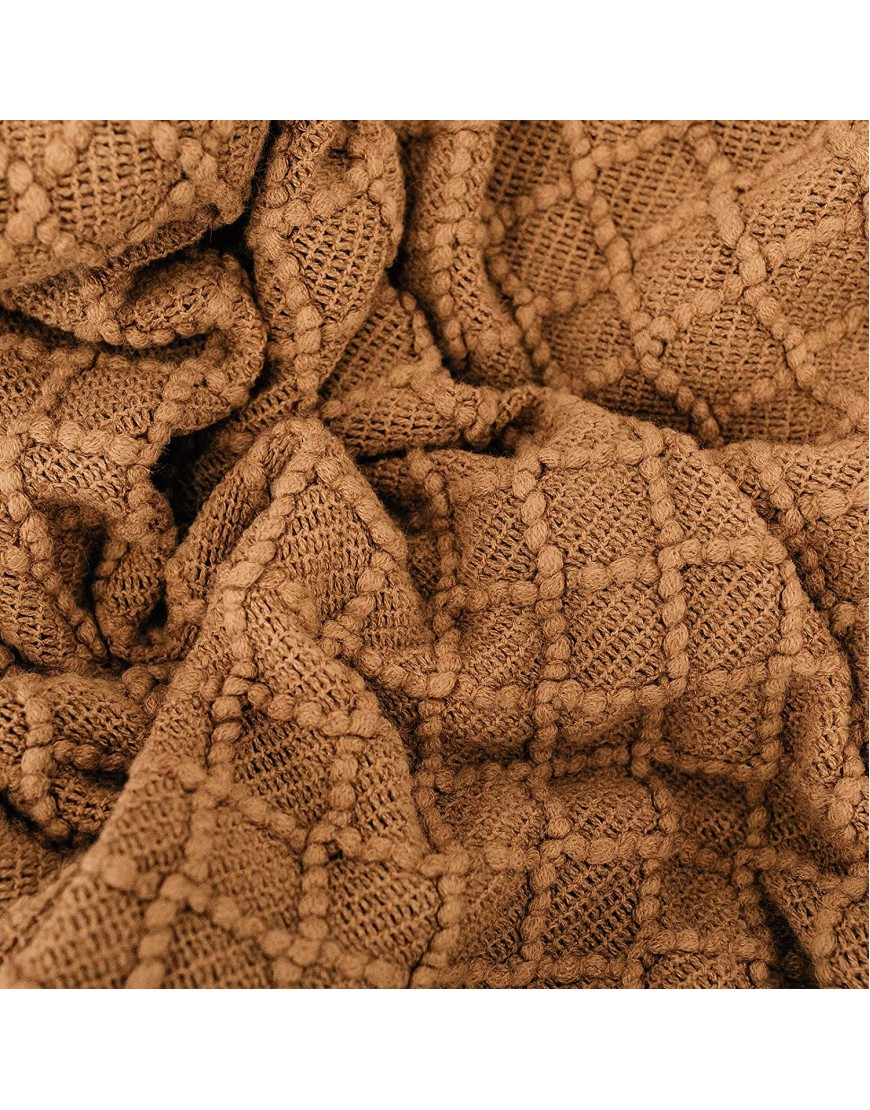 Graced Soft Luxuries Throw Blankets Woven Soft for Sofa Couch Decorative Knitted Farmhouse Fringe Blanket Cashew Large 50 x 60