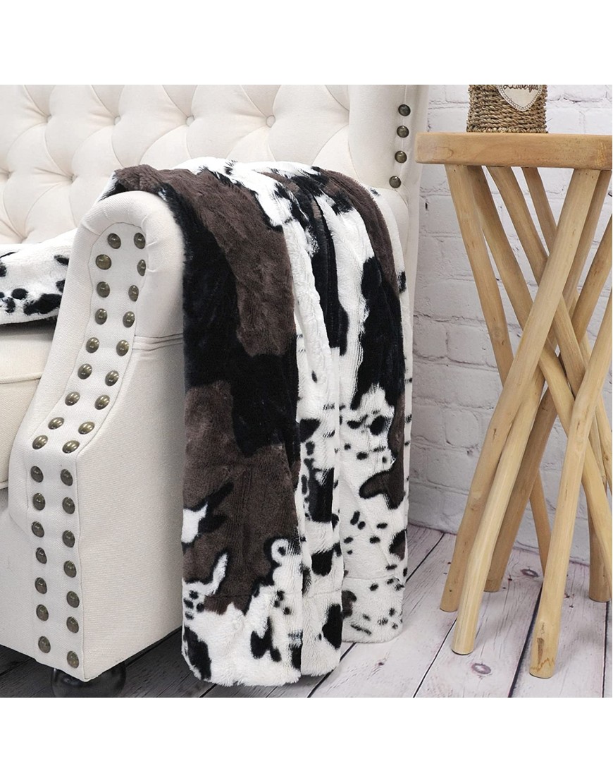 Home Soft Things Cow Print Blanket Throws Animal Black White Brown Throw for Chair Bedroom Living Room Sofa Couch Bed Outdoor Double Sided Faux Fur Fleece Soft Cozy Throw Blanket 50" x 60"