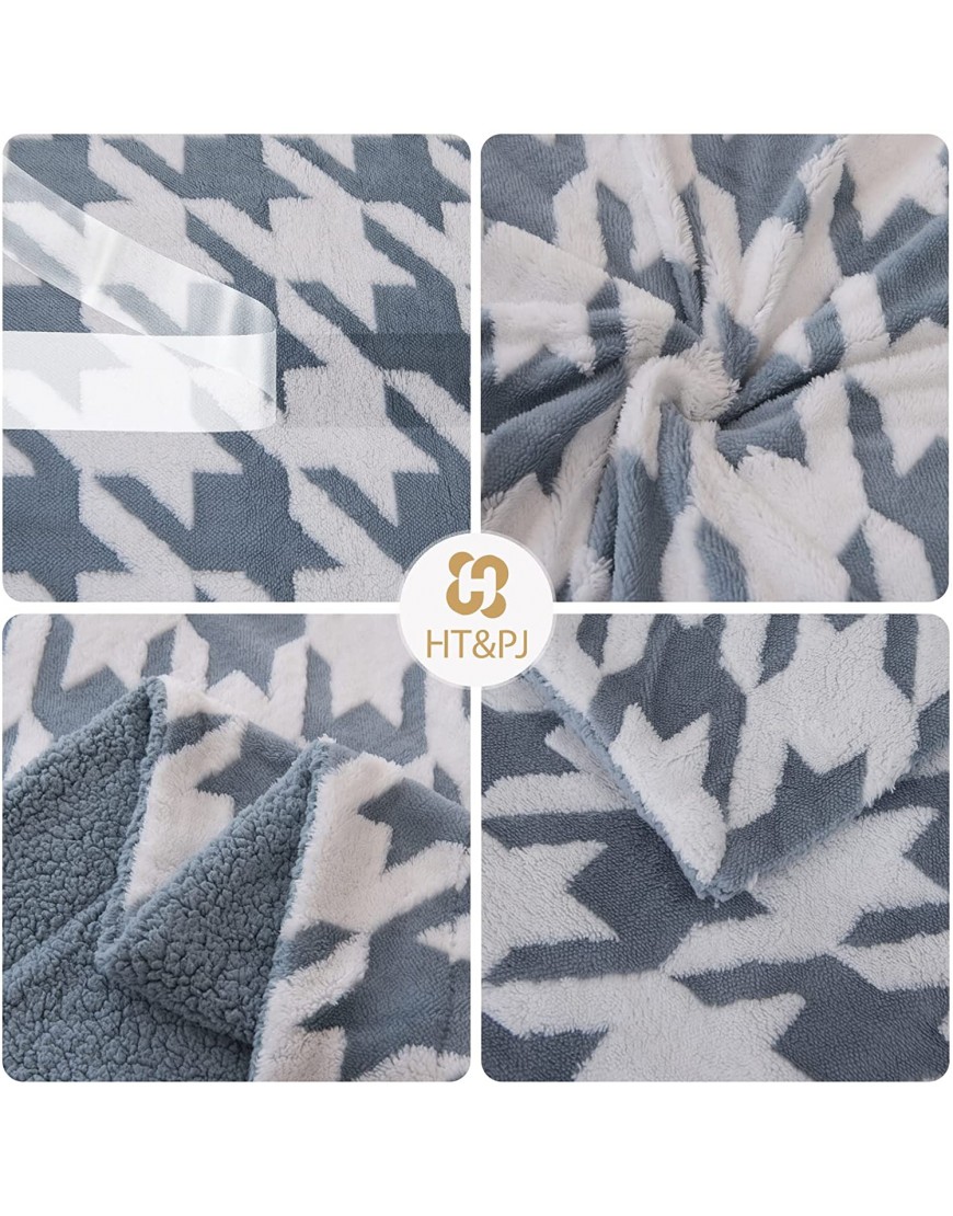 HT&PJ Sherpa Fleece Throw Blanket Houndstooth Fuzzy Soft Warm Thick for All Seasons Couch Bed Sofa Blue White Throw50X60