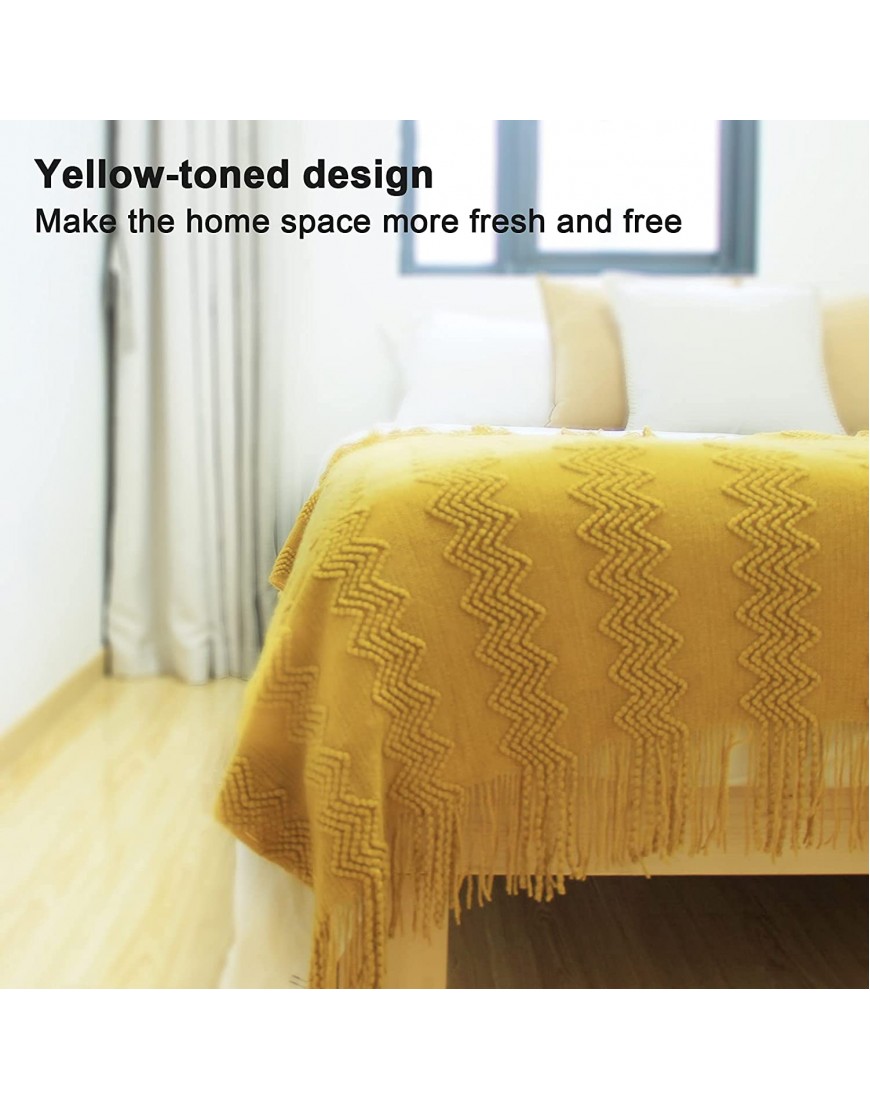 JibHome Knitted Throw Blankets for Couch and Bed Soft Cozy Knit Blanket with Tassel Yellow Lightweight Decorative Blankets and Throws Farmhouse Warm Woven Blanket for Men and WomenYellow
