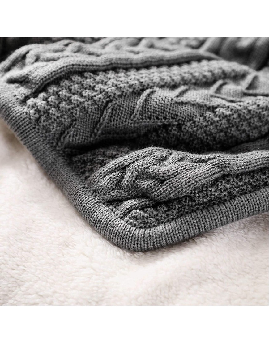 Longhui bedding Acrylic Cable Knit Sherpa Throw Blanket Thick Soft Big Cozy Grey Knitted Fleece Blankets for Couch Sofa Bed Large 50 x 63 Inches Gray Coverlet All Season