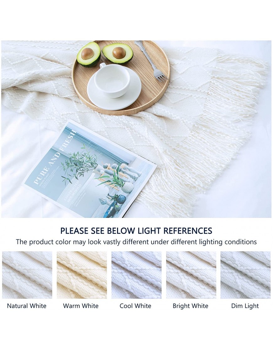 LUCIAN Knitted Throw Blankets White Decorative Textured Cozy Throw Lightweight Woven Blanket with Tassels for Couch Bed Sofa,Travel 50*60,Suitable for Women Men and Kids