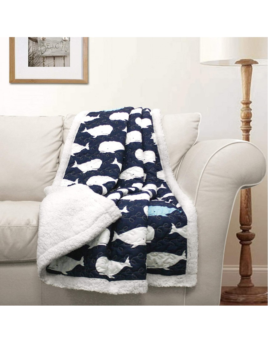 Lush Decor Navy Whale Throw | Ocean Animal Print Fuzzy Reversible Sherpa Blanket-60” x 50 60" x 50"