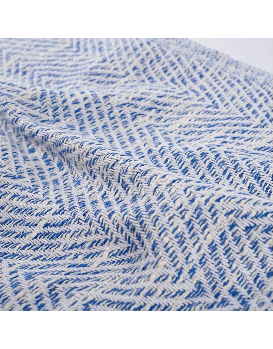 MOTINI Blue and White Throw Blanket Knitted Herringbone Woven Decorative Blankets Textured Cozy Throws for Bed Couch 50 x 60 100% Cotton