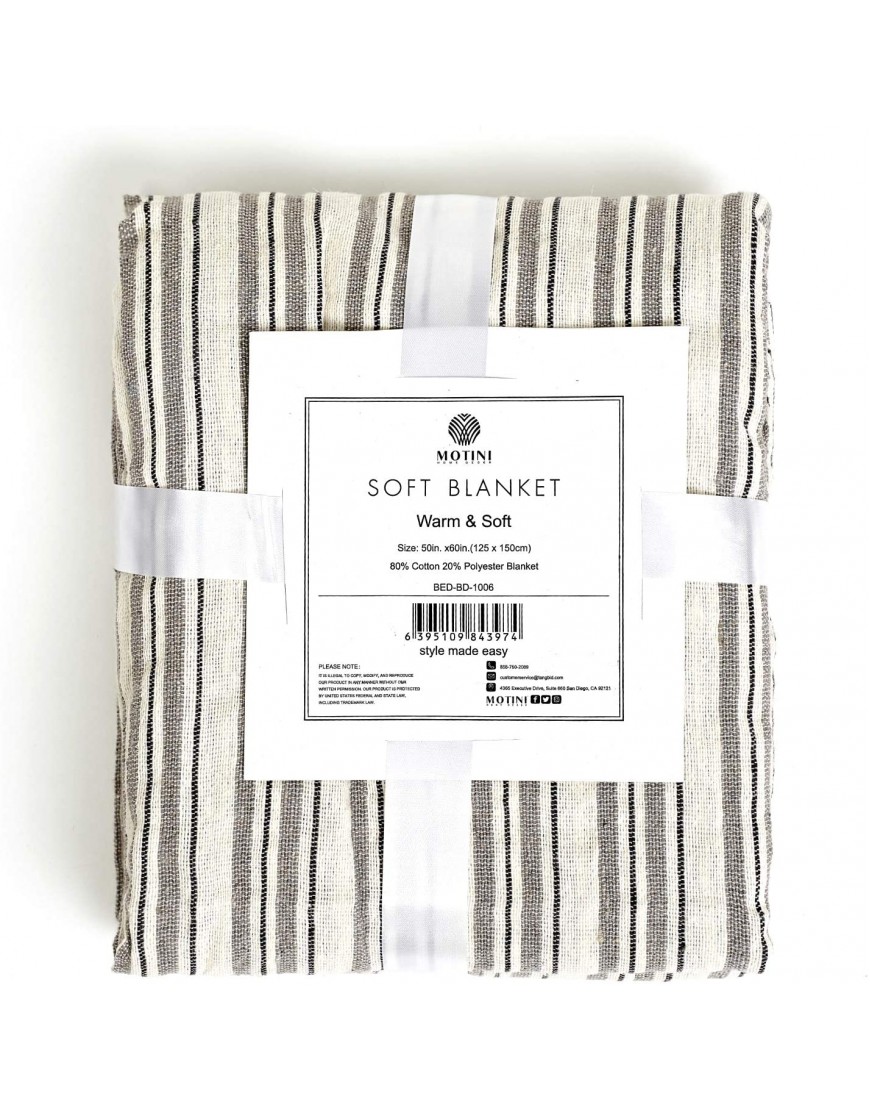 MOTINI Lightweight Cotton Throw Blanket Grey Striped Soft Cozy Decorative Blankets for Sofa Couch 50 x 60 inch