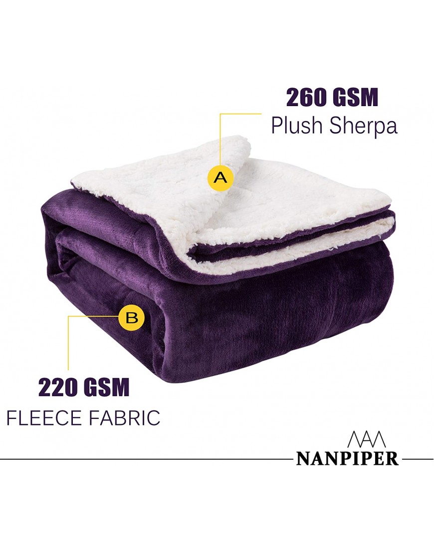 NANPIPER Sherpa Blanket Super Soft Fuzzy Flannel Fleece Wool Like Reversible Velvet Plush Couch Blanket Lightweight Warm Blankets for Winter Throw Size 50x60 Purple