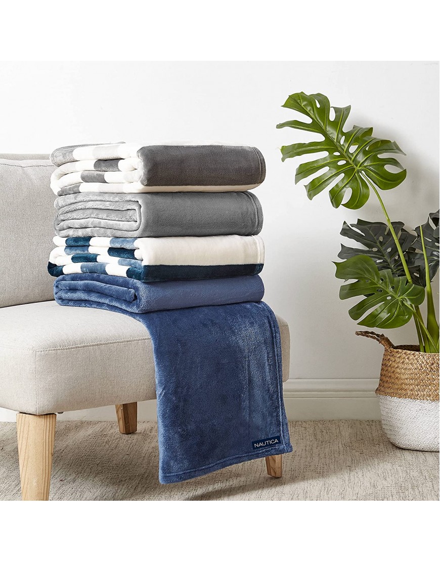 Nautica | Home Collection | Throw-Super Soft & Cozy Micro Flannel Fleece Medium Weight & Luxuriously Warm Perfect for Bed or Couch 50 x 60 Blue