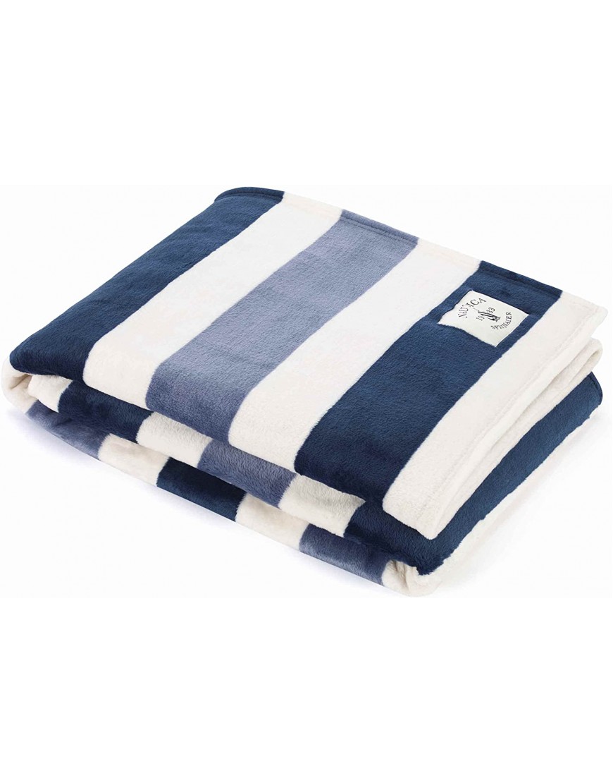 Nautica | Home Collection | Throw-Super Soft & Cozy Micro Flannel Fleece Medium Weight & Luxuriously Warm Perfect for Bed or Couch 50 x 60 Blue