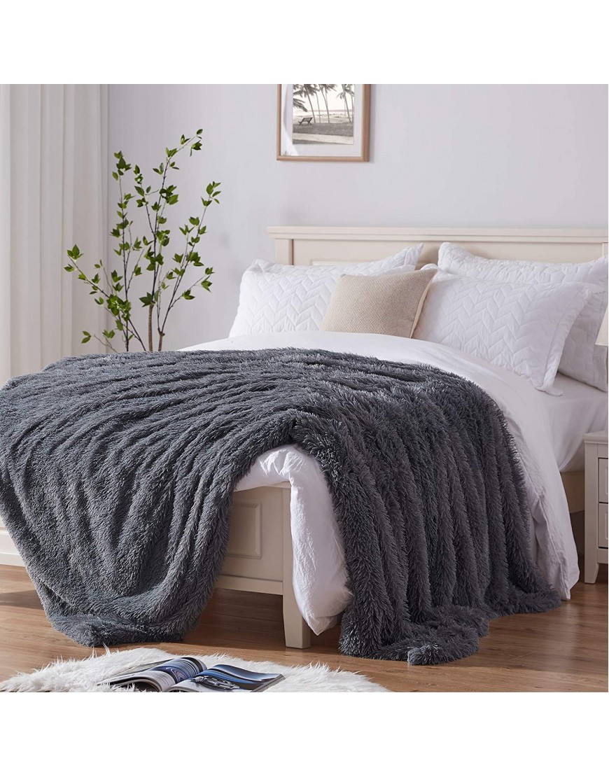NexHome Soft Shaggy Faux Fur Blanket Throw Blanket 50 x 60 Solid Reversible Fluffy Cozy Comfy Microfiber Long Faux Fur Decorative Blankets for Sofa Couch Bed Chair Photo Props,Light Gray
