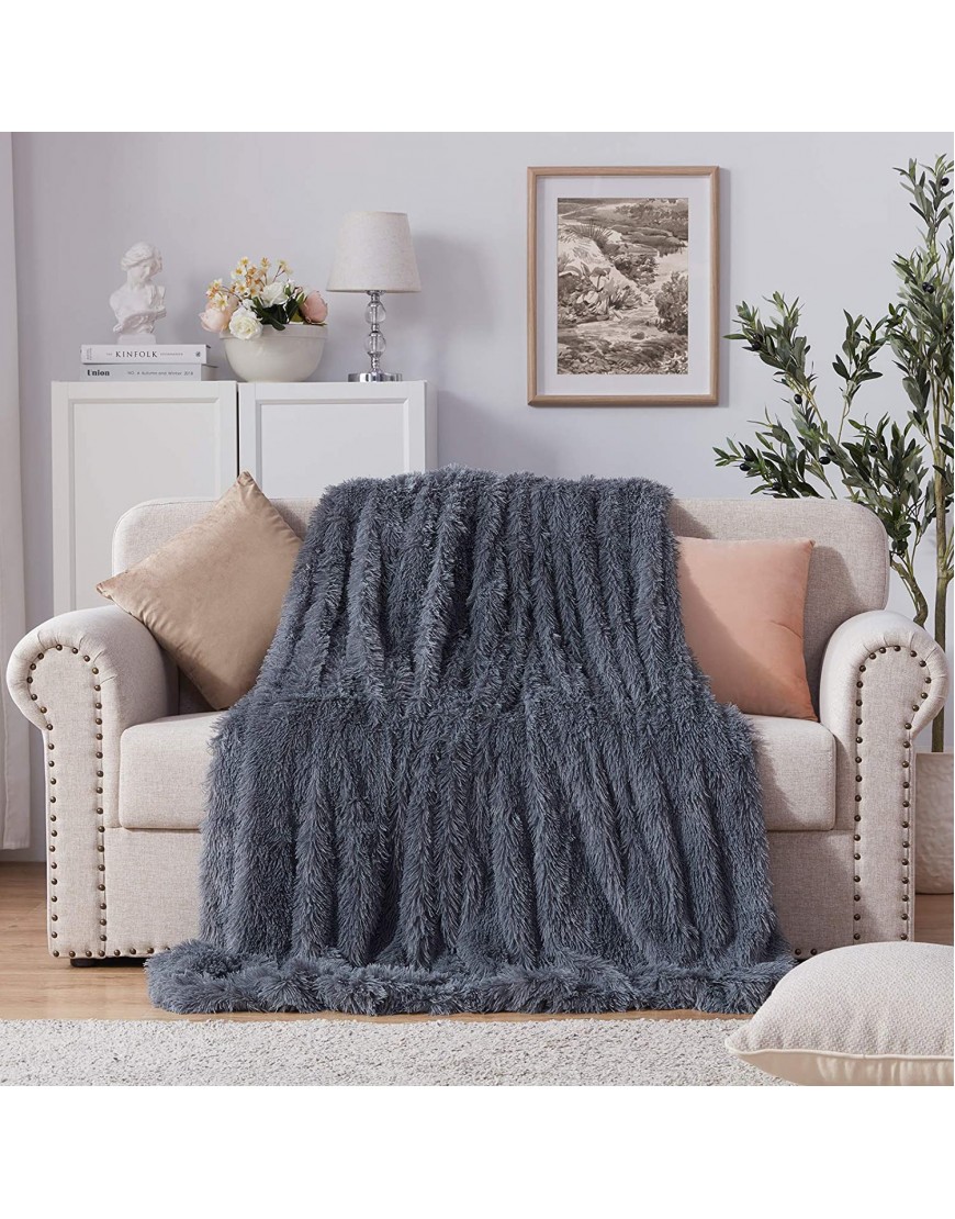 NexHome Soft Shaggy Faux Fur Blanket Throw Blanket 50" x 60" Solid Reversible Fluffy Cozy Comfy Microfiber Long Faux Fur Decorative Blankets for Sofa Couch Bed Chair Photo Props,Light Gray