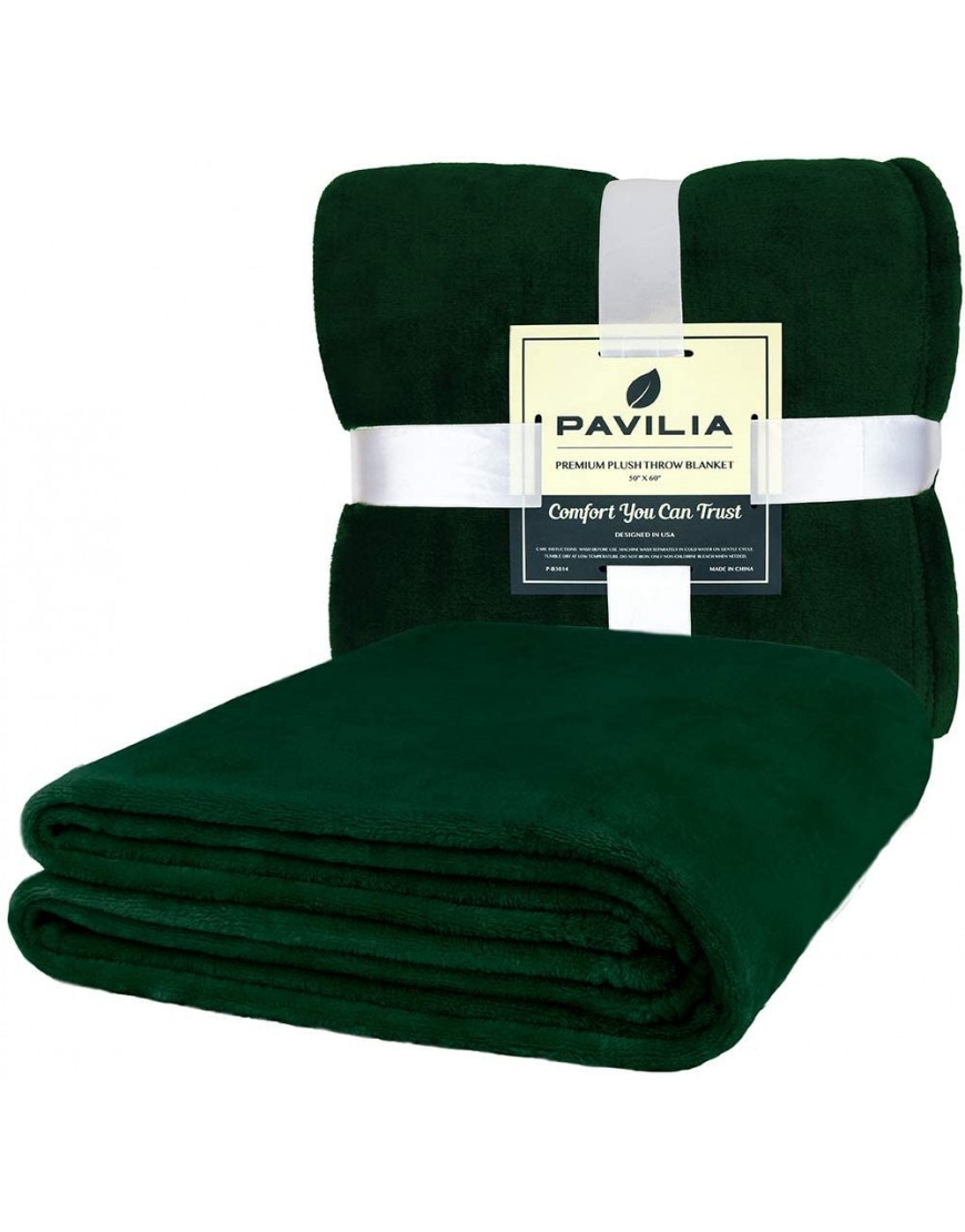 PAVILIA Fleece Blanket Throw | Super Soft Plush Luxury Flannel Throw | Lightweight Microfiber Blanket for Sofa Couch Bed Emerald Green 50x60 inches