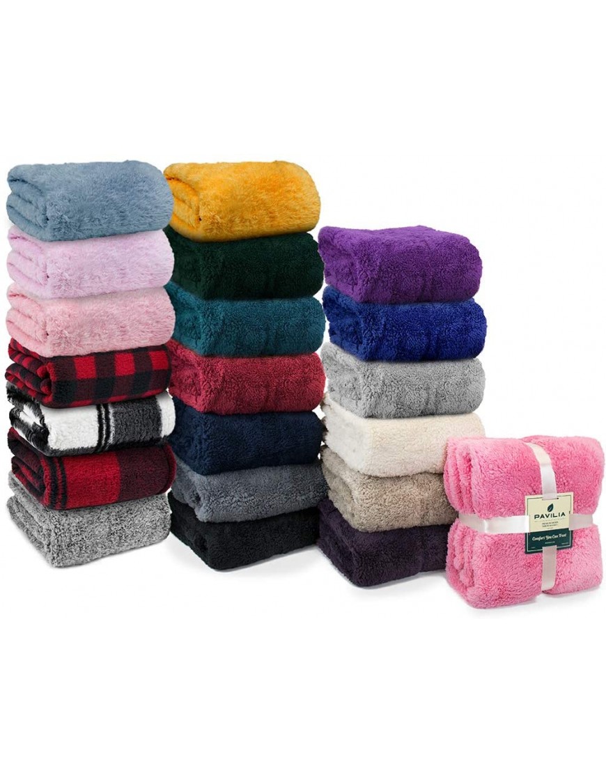 PAVILIA Fluffy Sherpa Throw Blanket for Couch Sofa | Plush Shaggy Fleece Blanket | Soft Fuzzy Cozy Warm Microfiber Throw Solid Blanket Lavender Light Purple 50x60
