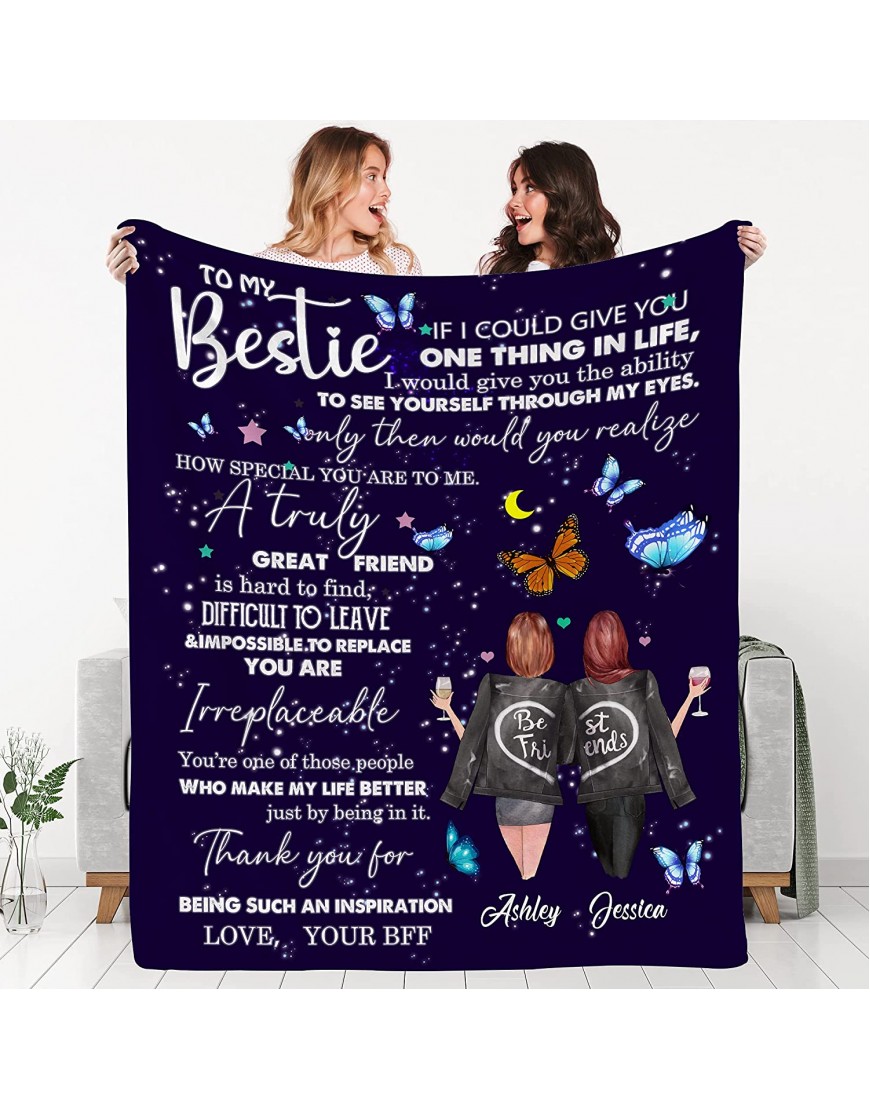 Personalized Best Friend Blanket with Hairstyle Names Drink I Custom Butterfly Best Friend Birthday Gifts for Women I Friendship Gifts for Bestie BFF I Soul Sister Gifts I Gift for Friends Female