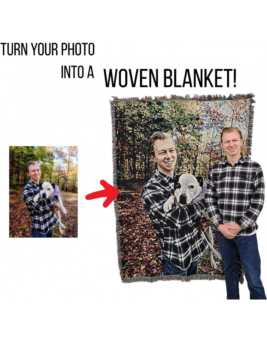 Personalized Photo Customizable Picture Blanket Throw Woven from Cotton Not Printed Made in The USA 72x54