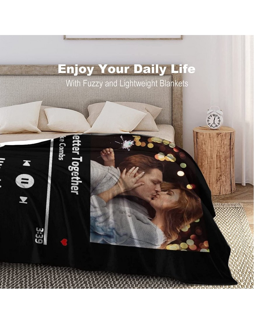 Personalized Spotify Code Music Blanket,Customized Blankets with Photos for Couples Lover Custom Flannel Blankets Using Photos of Family Friends Dog Cat Or Pet Birthday Valentines Gifts