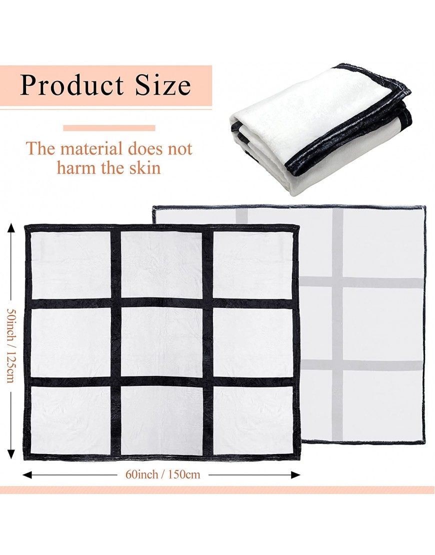Peryiter Sublimation Flannel Throw Blanket and 2 Pieces Blank Pillow Cases 60 x 50 Inches Personalized Custom Photo Blanket with 9 Printable Panels Soft Blanket Pillow Covers for Home Supplies