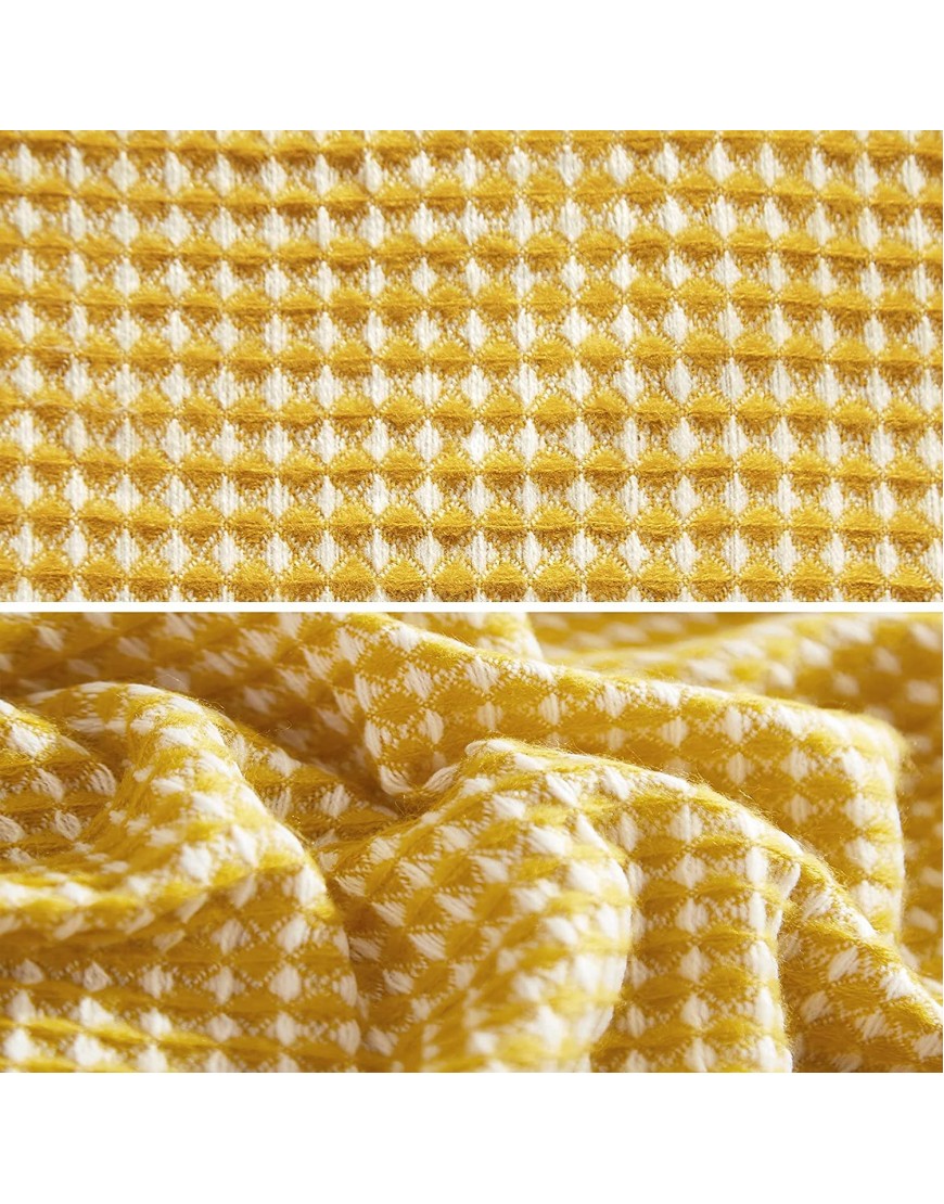 PHF Acrylic Waffle Weave Knit Throw Blanket 50 x 60 inches Lightweight Soft Cozy Decorative Woven Blanket with Tassels for Couch Bed Sofa Chair Home Travel Suitable for All Seasons Ginger