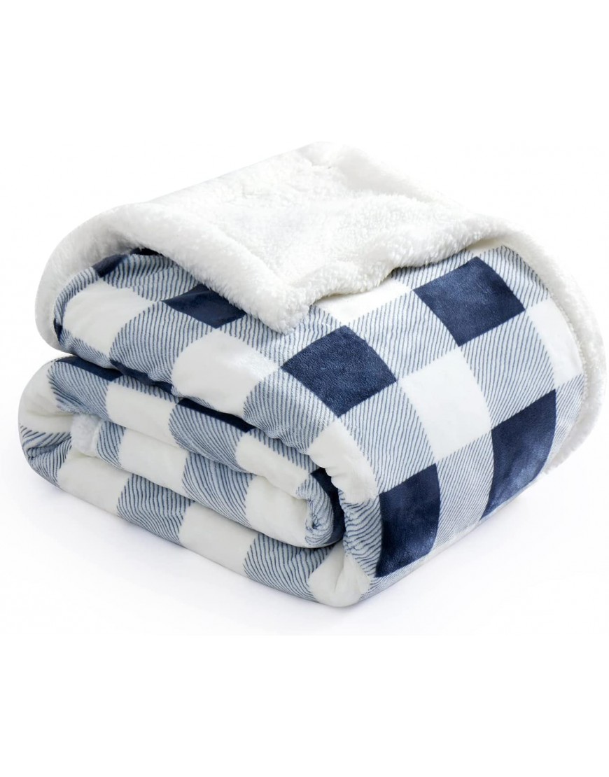 Ponvunory Large Thick Plaid Sherpa Throw BlanketNavy and White 50x70 Super Soft Plush Heavy Oversized Microfiber Blanket for Sofa Couch Chair Bed