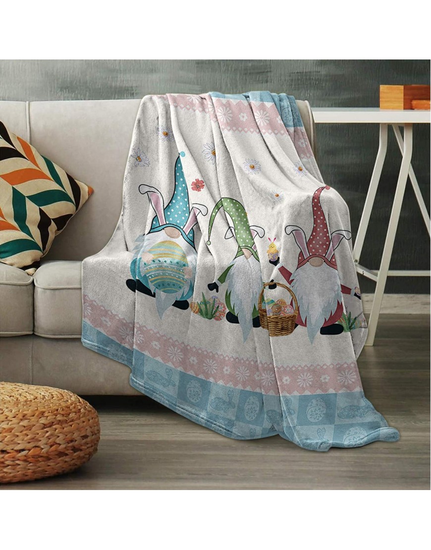 Possta Decor Happy Easter Lovely Gnomes Throw Blanket Lightweight Cozy Warm Throws Cute Bunny Eggs Buffalo Plaid Super Soft Fuzzy Plush TV Blankets for Living Room Bedroom Bed Couch Chair