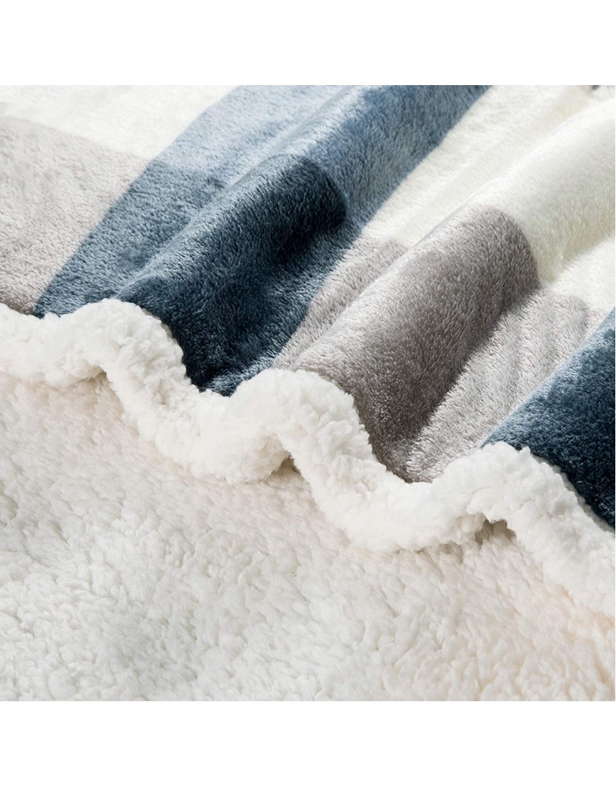 PU MEI Sherpa Fleece Throw Blanket 60 x 80 Reversible Plush Fluffy Lattice Flannel Blankets for Sofa Couch Bed Grey-Blue
