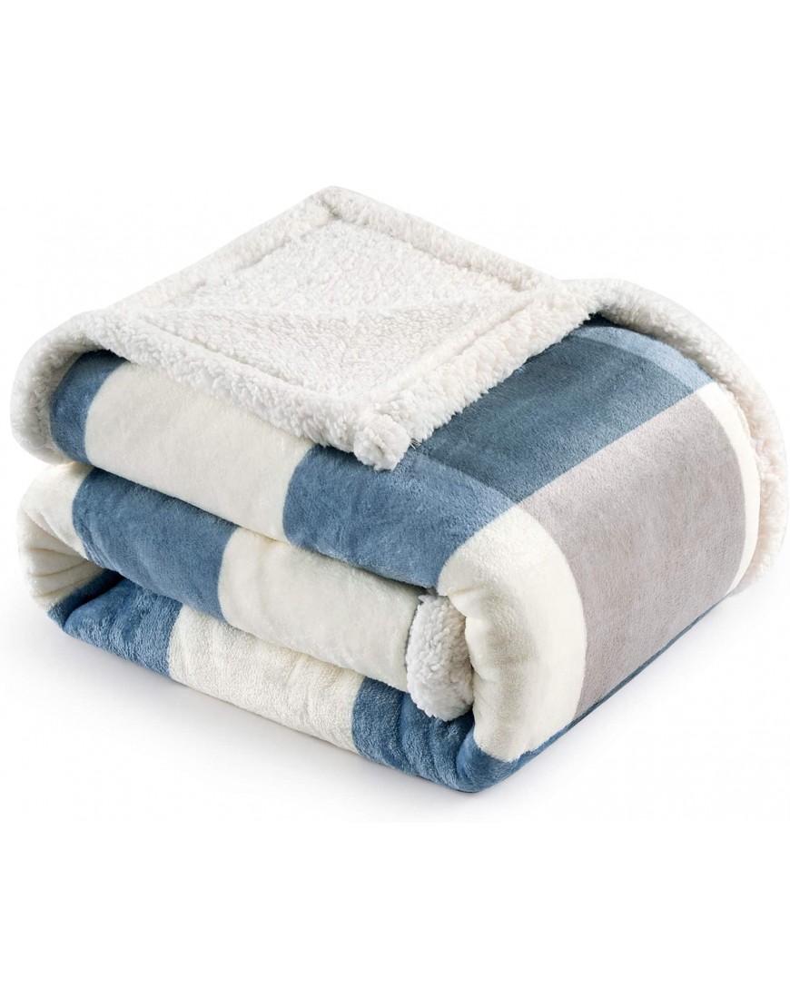 PU MEI Sherpa Fleece Throw Blanket 60 x 80 Reversible Plush Fluffy Lattice Flannel Blankets for Sofa Couch Bed Grey-Blue