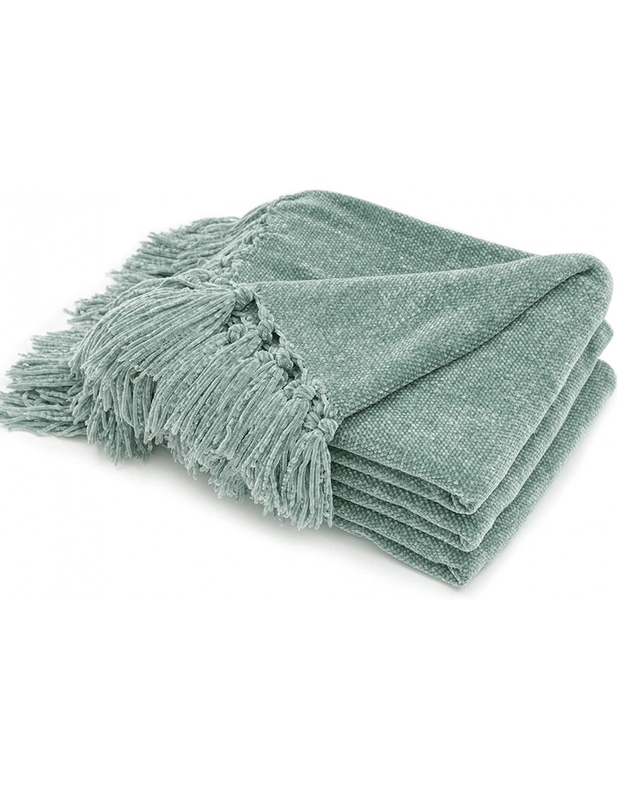 RECYCO Throw Blanket Soft Cozy Chenille Throw Blanket with Fringe Tassel for Couch Sofa Chair Bed Living Room Gift Sage 50'' x 60''