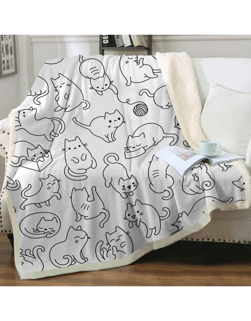 Sleepwish Cat Blankets and Throws Sherpa Throw Blanket Super Soft Reversible Ultra Luxurious Plush Blanket Pet Fleece Bed Sofa Blanket Cat Lovers for Kids Girls Women,White,Throw 50" X 60"