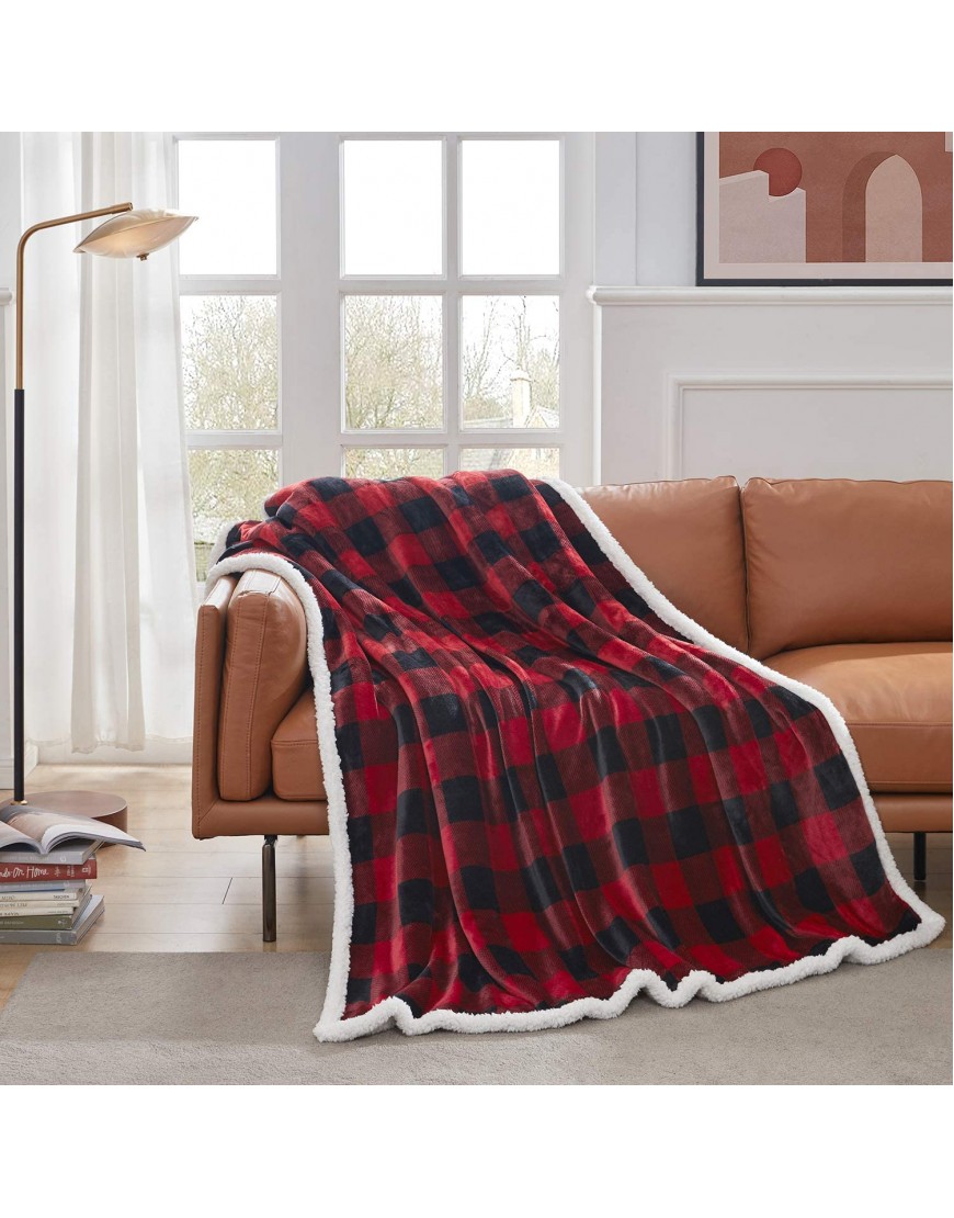 Touchat Sherpa Red and Black Buffalo Plaid Christmas Throw Blanket Fuzzy Fluffy Soft Cozy Blanket Fleece Flannel Plush Microfiber Blanket for Couch Bed Sofa 60 X 70
