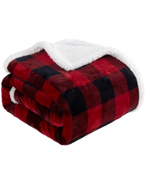 Touchat Sherpa Red and Black Buffalo Plaid Christmas Throw Blanket Fuzzy Fluffy Soft Cozy Blanket Fleece Flannel Plush Microfiber Blanket for Couch Bed Sofa 60" X 70"