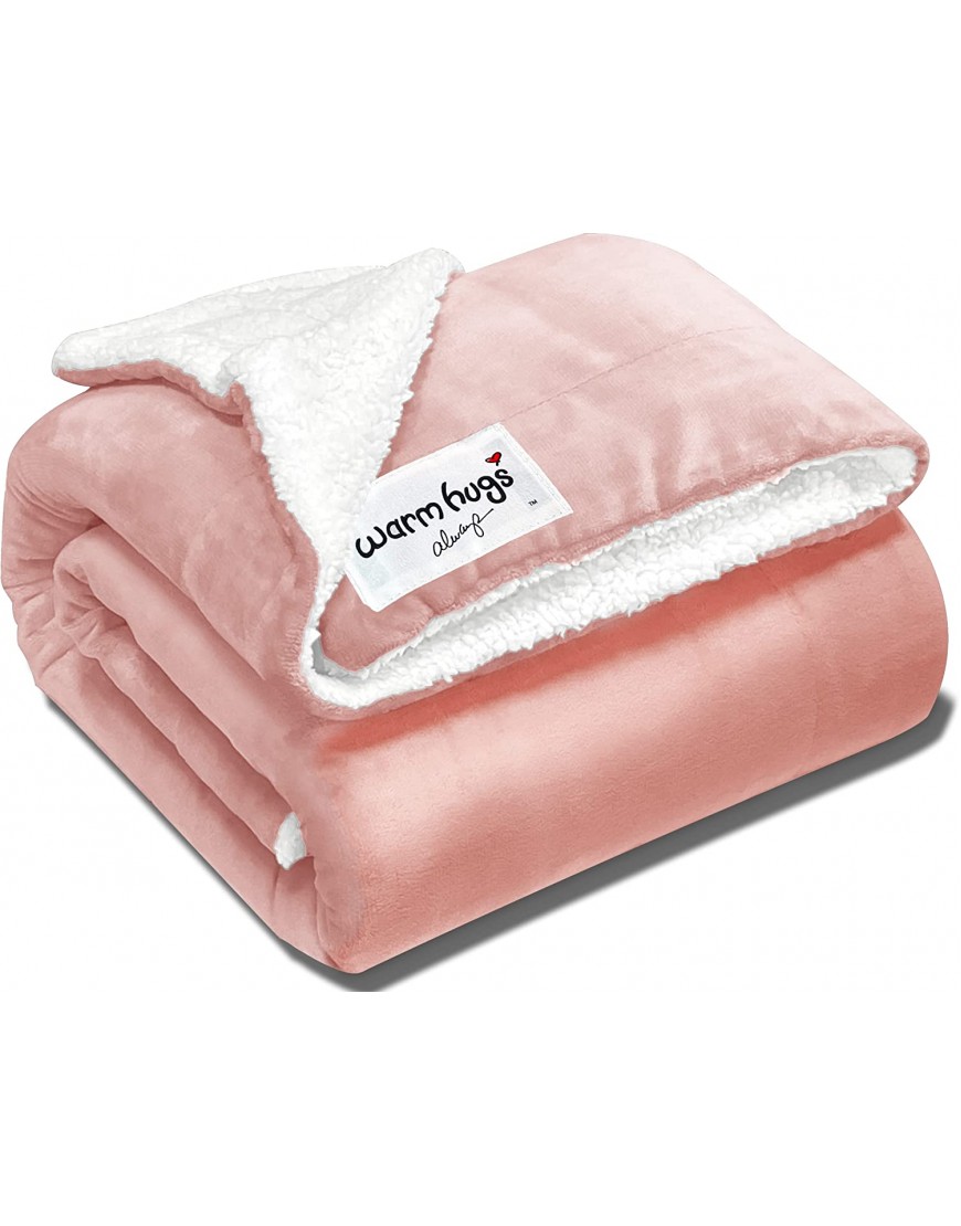 WARM HUGS ALWAYS ❤️ 50 x 65 Super Soft & Cozy Sherpa Fleece Throw Blanket for couch Dusty Pink Thick Fuzzy Warm soft blankets for Sofa and relaxing comfort. Giftable.