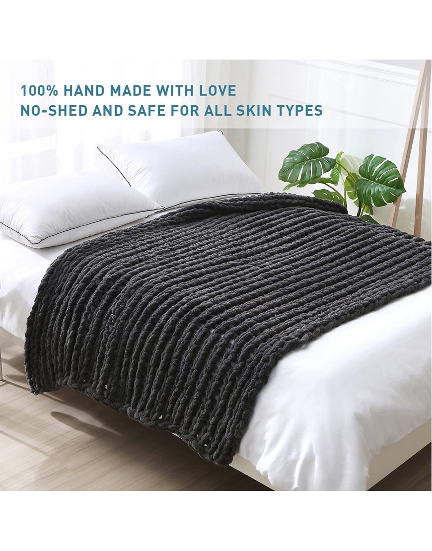 Weighted Idea Chunky Knit Blanket Throw 48''X 72'' -100% Handmade Chenille Yarn Cable Knitted Blanket Super Warm Soft Cozy for Sofa Couch Bed Home Decor Dark Grey,Twin Size
