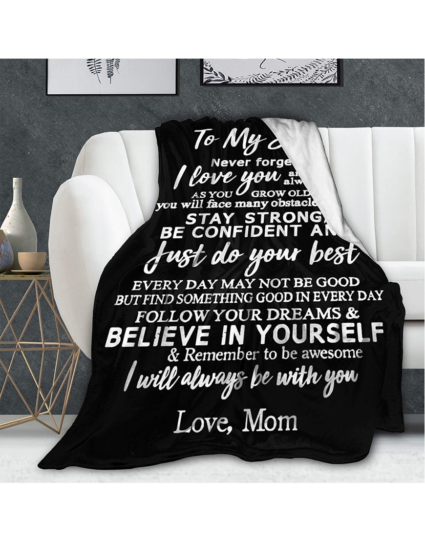 WONDERWON to My Son Blanket from Mom Gifts for Son Throw Blankets with Strength Courage Words Super Soft Flannel Fleece Quilt Perfect for Personalized Birthday Father Black 50X40 for Baby