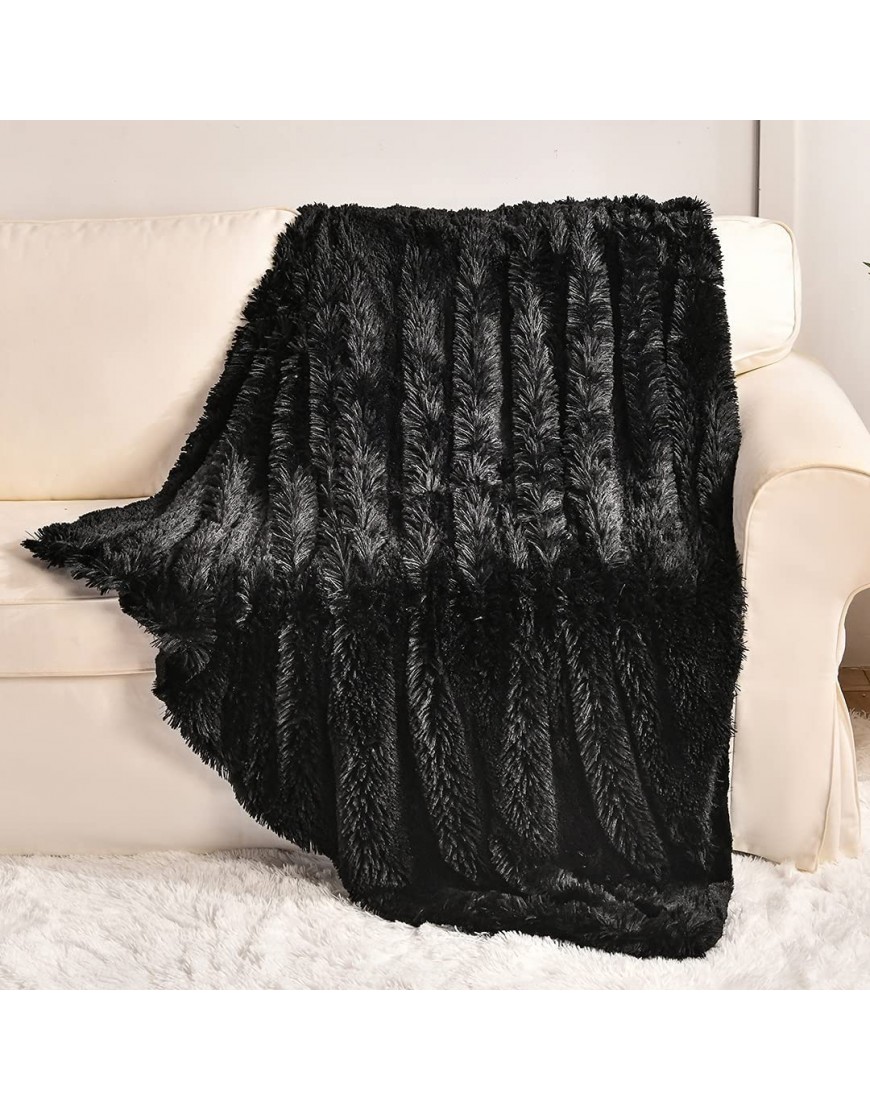 Yusoki Black Faux Fur Throw Blanket,2 Layers,50 x 60 Soft Fuzzy Fluffy Plush Furry Comfy Warm Blanket for Couch Bed Chair Sofa Bedroom Men