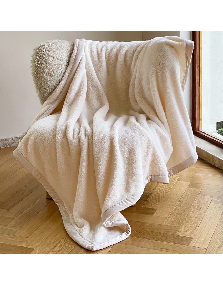 ZonLi Double Sided Fleece Sherpa Throw Blanket for Couch 50" x 60"- Super Fuzzy and Soft Throw Blanket  Warm Lightweight Blanket for Sofa,Pets,Bed,Camping,Travel White
