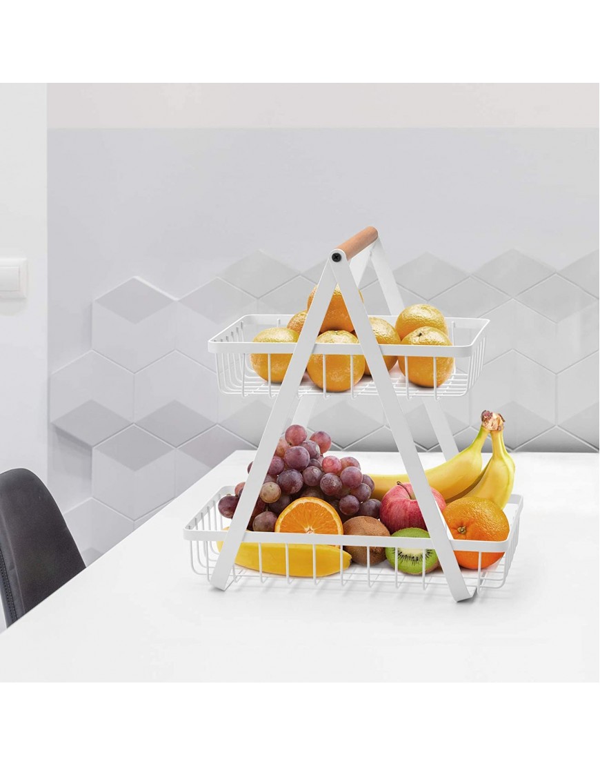 2-Tier Fruit Basket Metal Fruit Bowl Bread Baskets Countertop Vegatable Storage Stand for Kitchen White