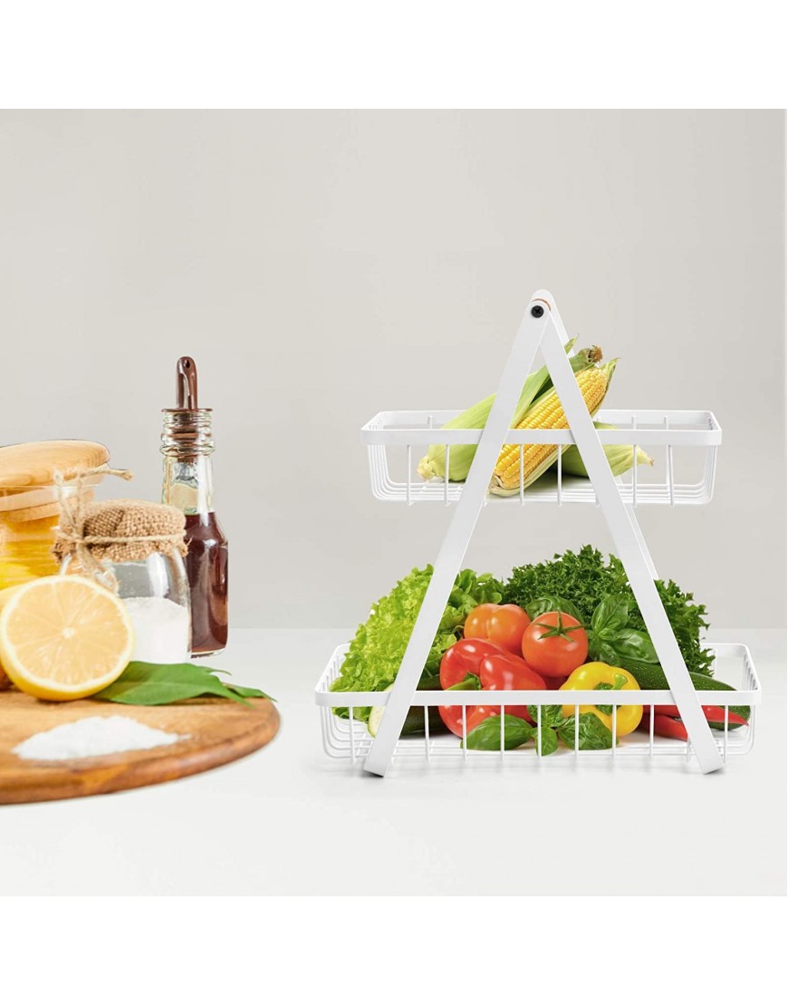 2-Tier Fruit Basket Metal Fruit Bowl Bread Baskets Countertop Vegatable Storage Stand for Kitchen White