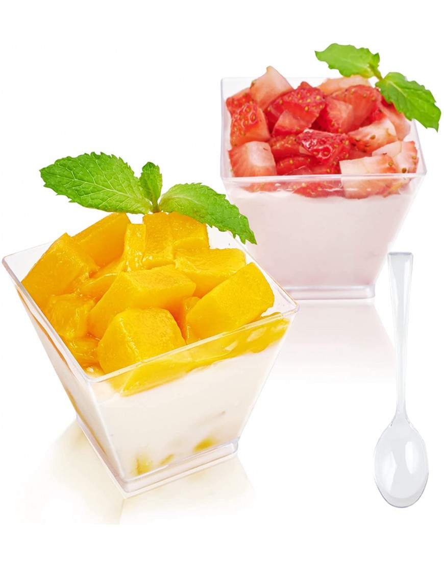 50 x 2oz Square Mini Dessert Cups with Spoons Clear Plastic Parfait Appetizer Cup Small Plastic Dessert Cups Reusable Serving Bowl for Tasting Party Desserts Appetizers