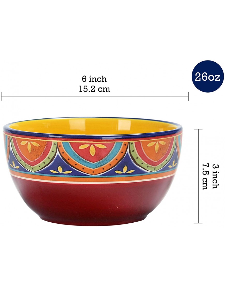 Bico Tunisian 26oz Ceramic Cereal Bowls Set of 4 for Pasta Salad Cereal Soup & Microwave & Dishwasher Safe