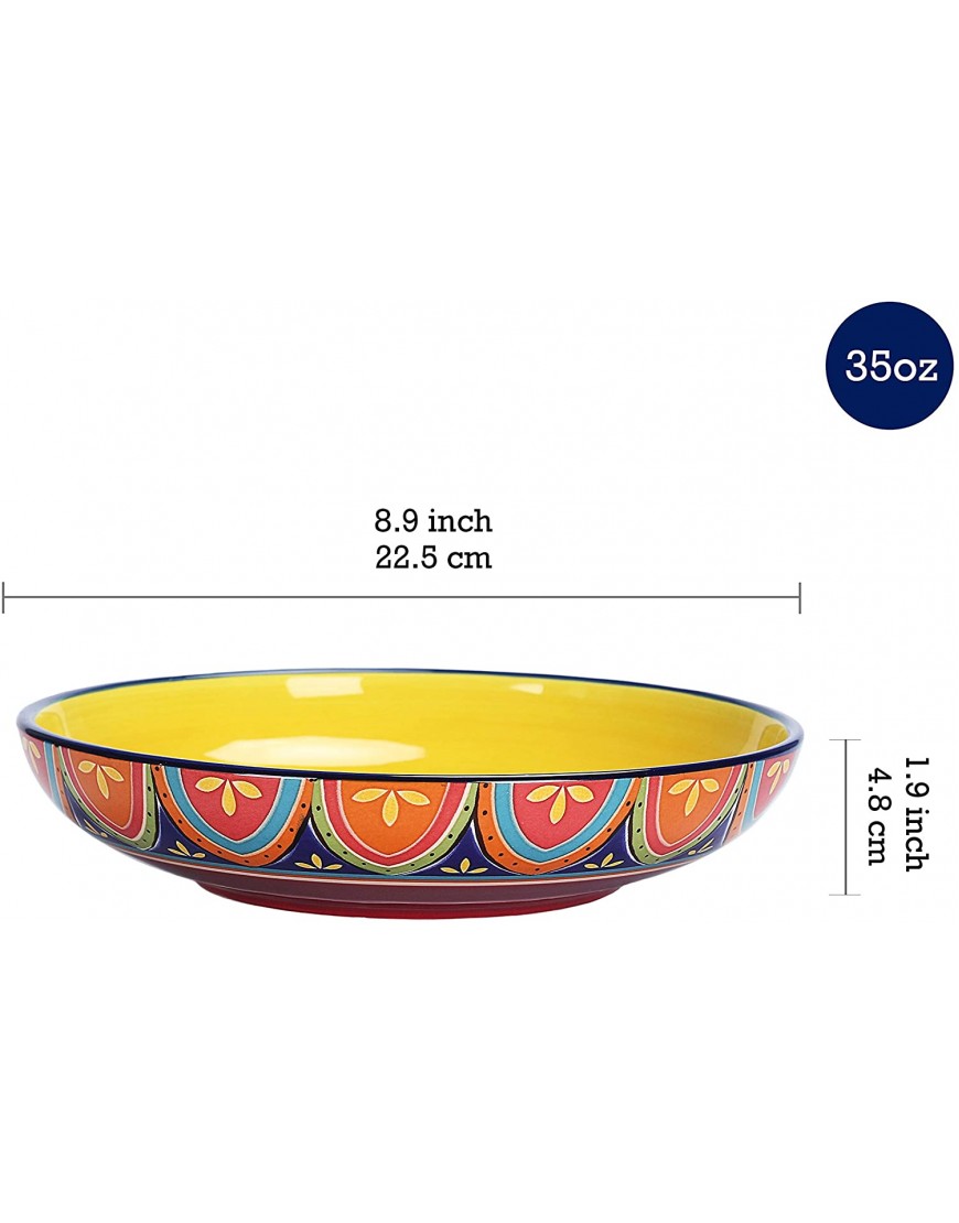 Bico Tunisian Ceramic 35oz Dinner Bowls Set of 4 for Pasta Salad Cereal Soup & Microwave & Dishwasher Safe