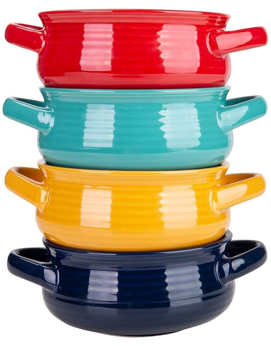 Cutiset 20 Ounce Multicolor Ceramic Soup Bowls with Handles,Ceramic Serving Bowl Set for Soup Cereal and Stew Set of 4