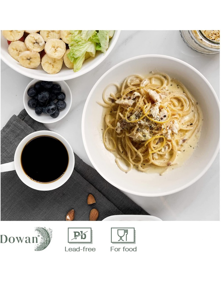 DOWAN Large Soup Bowls 47 Ounce Pasta Bowls and Serving Bowls Salad Bowl 8.5 Inch Ceramic Pasta Plates Serving Bowls for Entertaining Set of 4 White