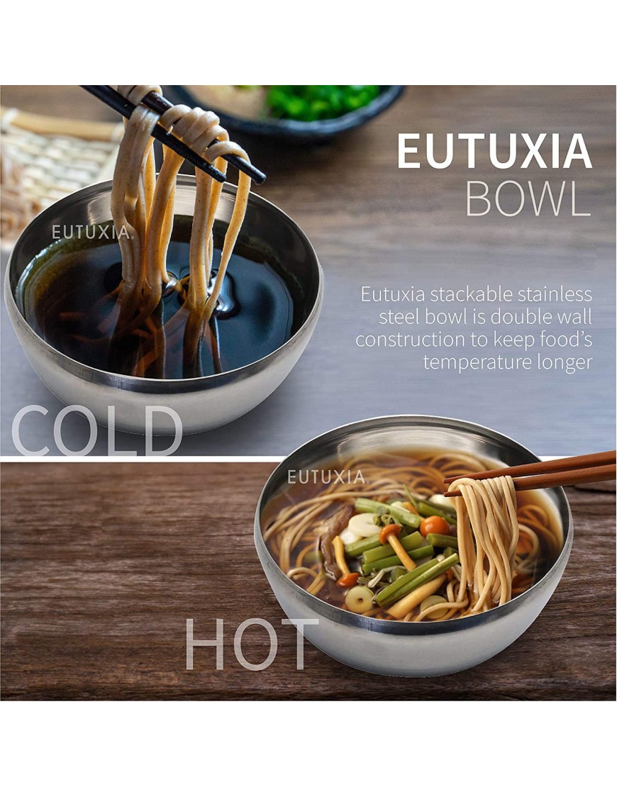 Eutuxia Korean Stainless Steel Rice Bowl + Lid Set of 4. Traditional Round & Unbreakable. Keep Rice or Soup Warm w Metal Bowl. Made in Korea. 스텐밥공기