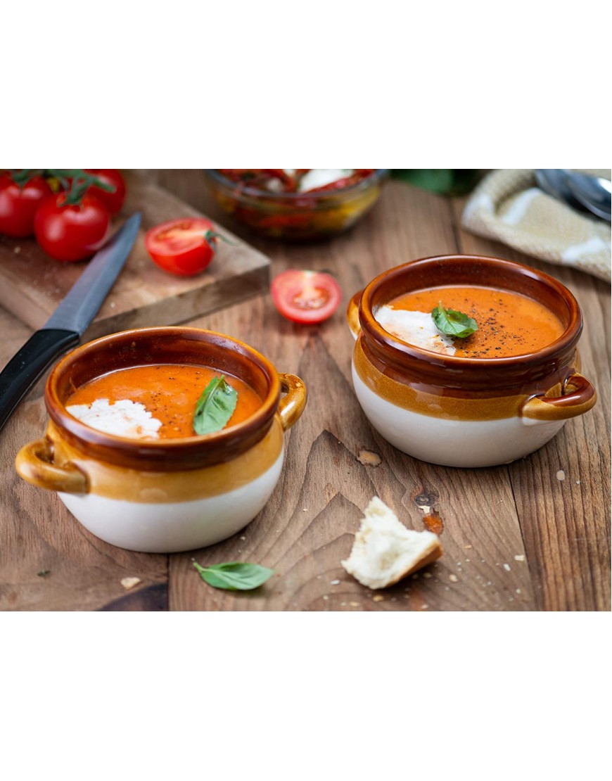 French Onion Soup Crocks by KooK Ceramic Make Large Handles Stoneware Dishwasher Microwave Oven & Broil Safe 16oz Standard Capacity & 18oz Full Capacity