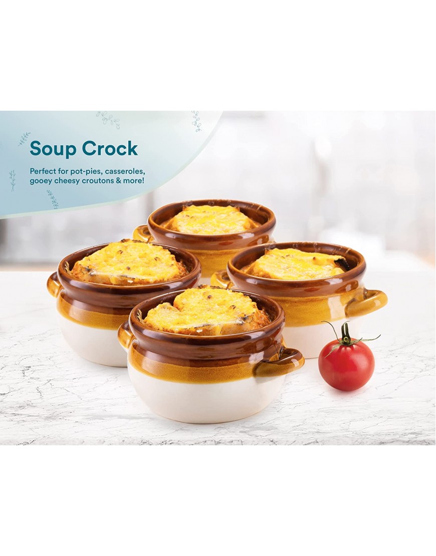 French Onion Soup Crocks by KooK Ceramic Make Large Handles Stoneware Dishwasher Microwave Oven & Broil Safe 16oz Standard Capacity & 18oz Full Capacity