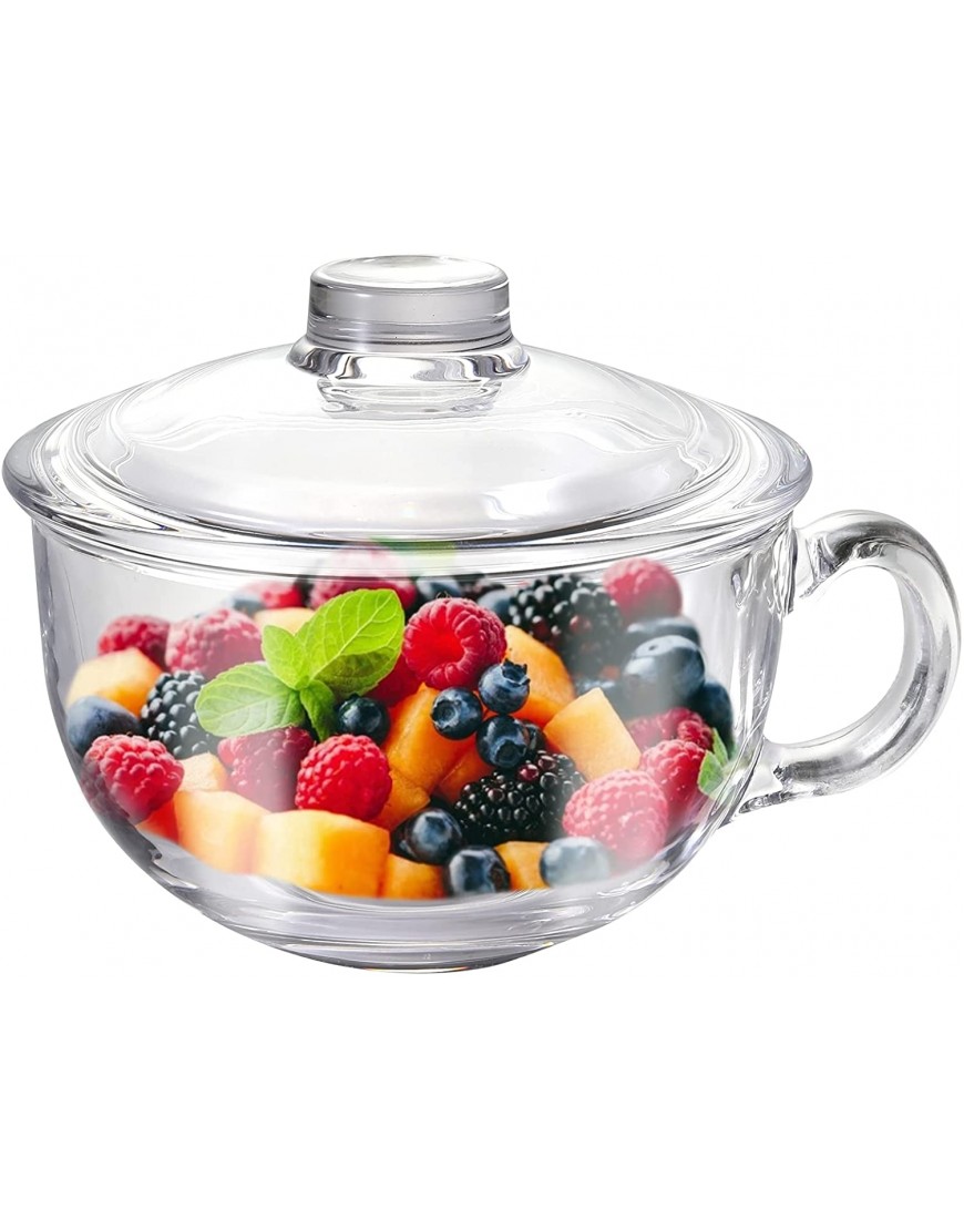 Glass Cereal Bowl Glass Soup Bowl with Handle Clear Small Bowls with Glass Lid Oatmeal Breakfast Bowls Microwave Safe Glassware Yogurt Bowl for Dessert Pasta Rice,600ml 20 oz
