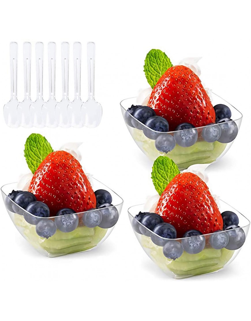 Kingrol 100 Ct Mini Dessert Cups with Spoons 2 Ounces Disposable Bowls for Mousse Puddings Appetizers Entrees Sundaes