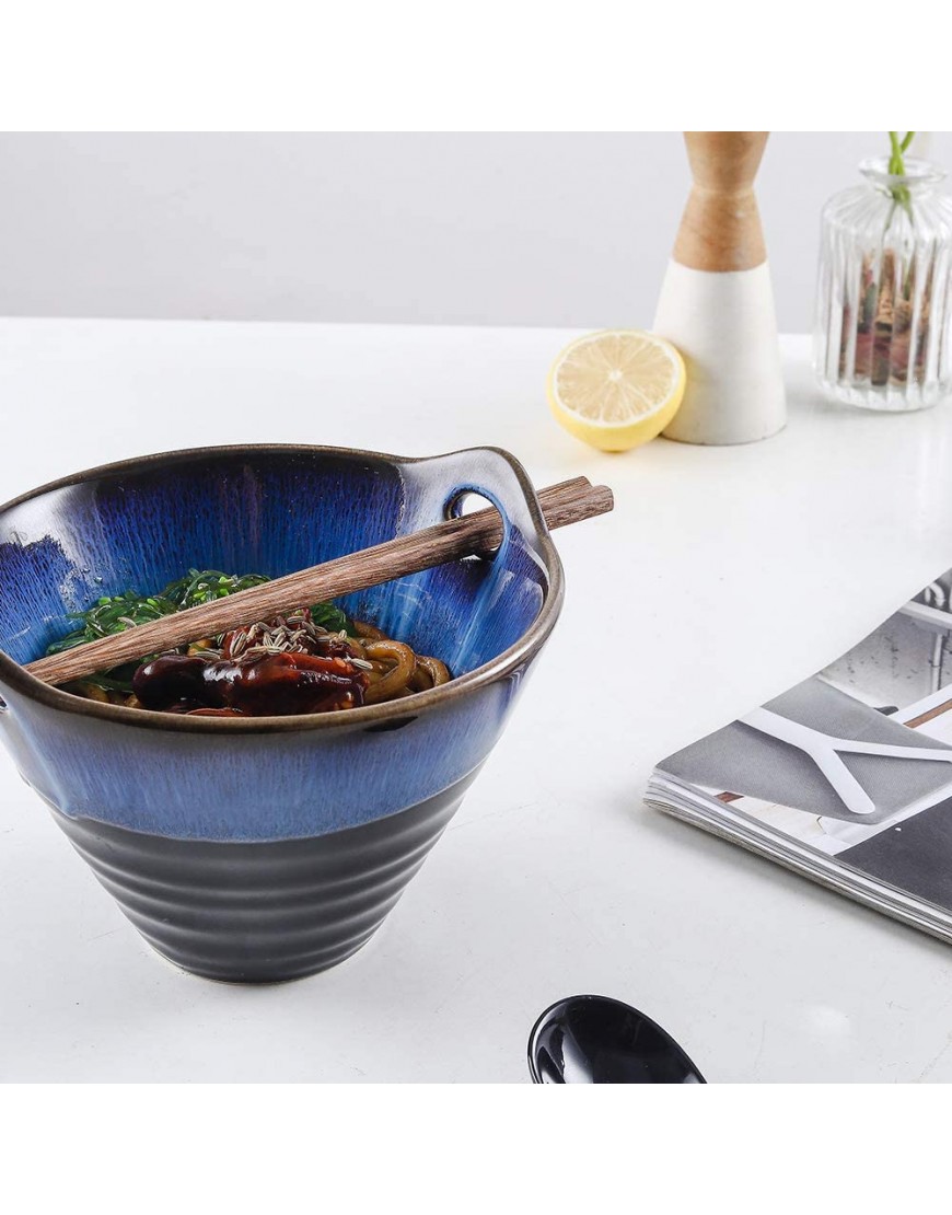 KOOV Porcelain Ramen Bowls and Spoons Set of 2 Japanese Ramen Noodle Bowl with Chopsticks and Spoons 26 Ounce Deep Pho Bowl Reactive Glaze Blue Galaxy