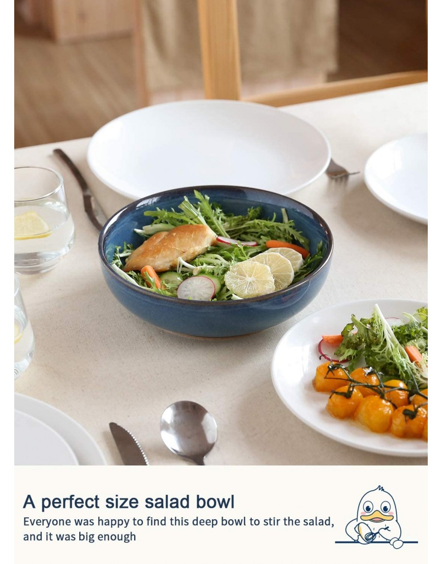 LE TAUCI Pasta Bowls 45 Ounce Large Salad Bowls and Serving Bowls Soup Bowl，Ceramic Pasta Plates Ceylon Blue