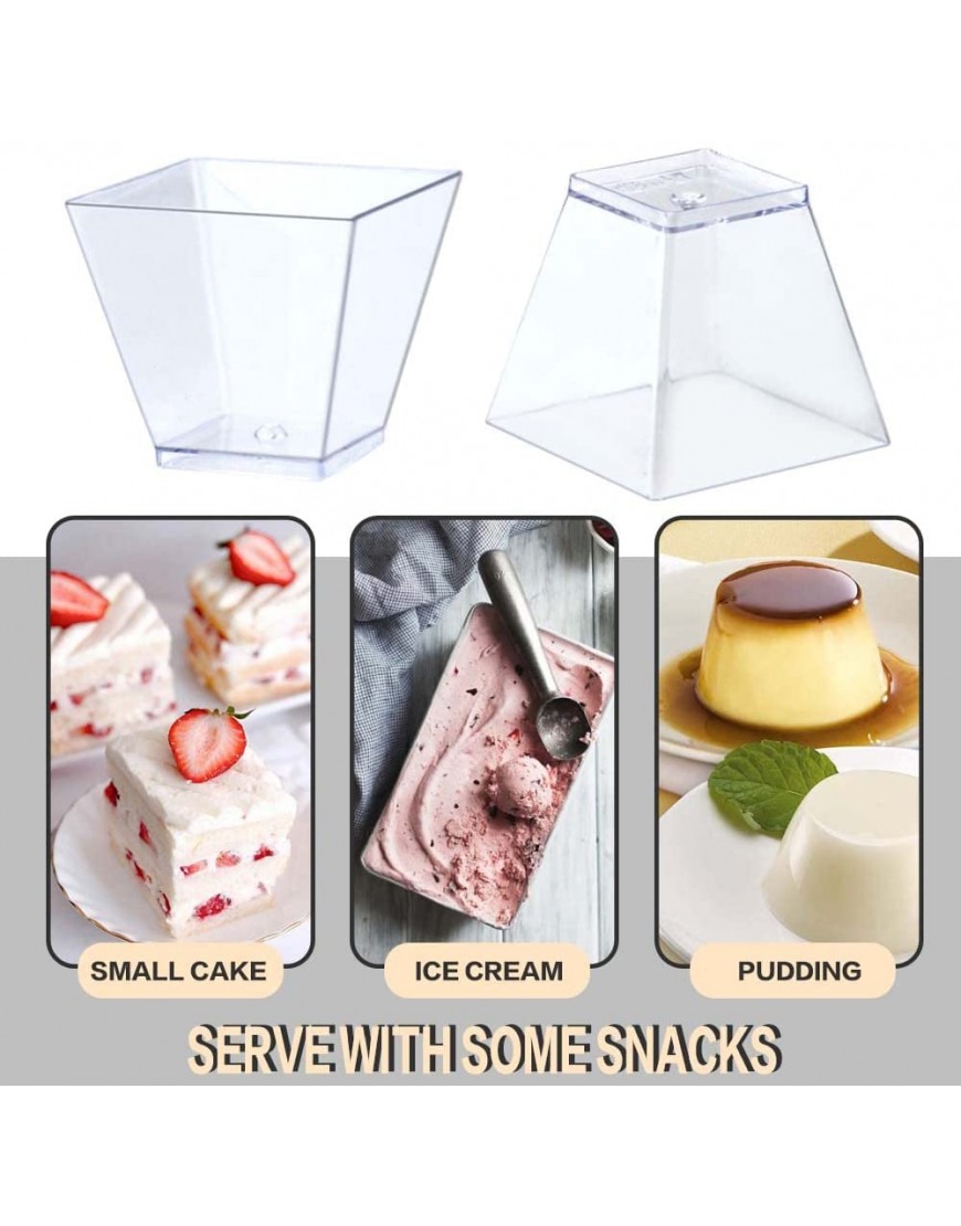 Oomcu 100 Pack 2 oz Small Square Clear Plastic Dessert Tumbler Cups Mini Disposable Serving Bowls for Desserts Appetizers Puddings Ice Cream Yogurt Chocolate Candies Mousse