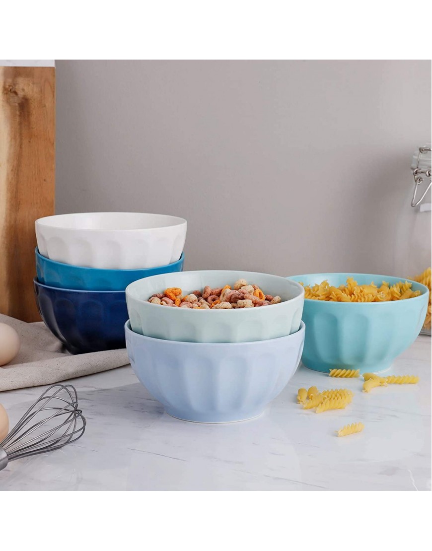 Sweese 106.003 Porcelain Fluted Bowl Set 26 Ounce for Cereal Soup Set of 6 Cool Assorted Colors